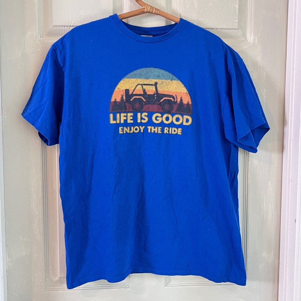 Life is Good Graphic Tee XL Mens Enjoy The Ride Off-Road Blue Retro Adventure